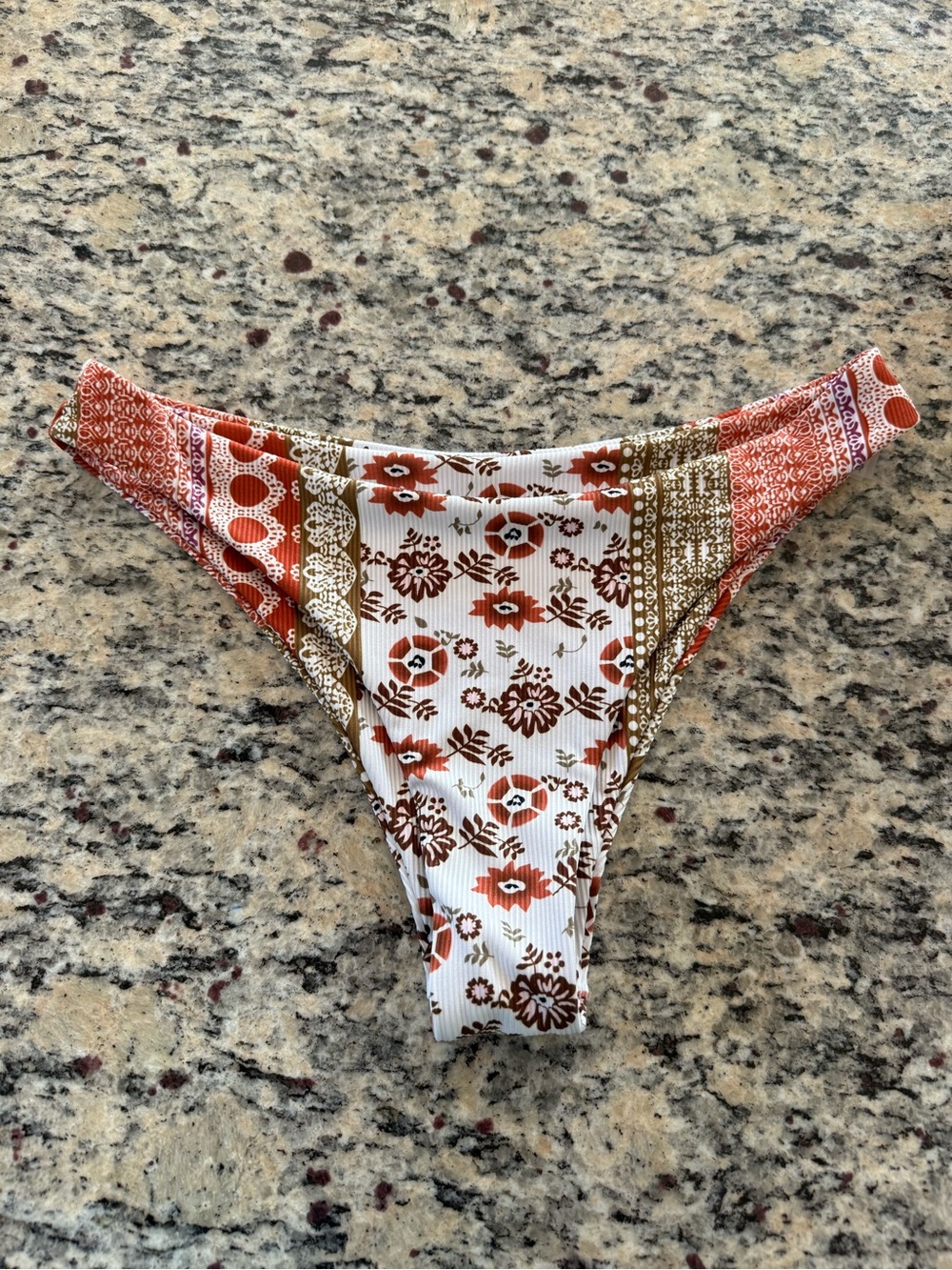 Zaful Rust and White Floral Patchwork Bikini Bottom